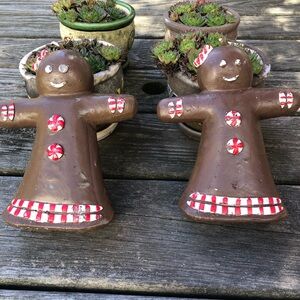 2 vintage GINGERBREAD WOMEN CANDLES Heavy / Christmas / One of a kind Handmade